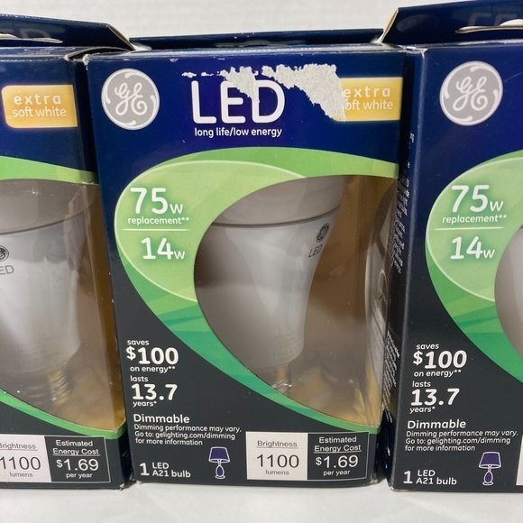 GE LED Extra Soft White 75w Replacement 14w Dimmable Light Bulbs - Picture 3 of 13